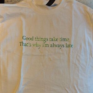 Casual White Tee with Green Text